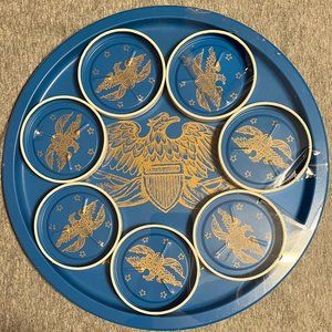 Norex Bicentennial American Eagle Tray and Coaster Set, in the color Blu…